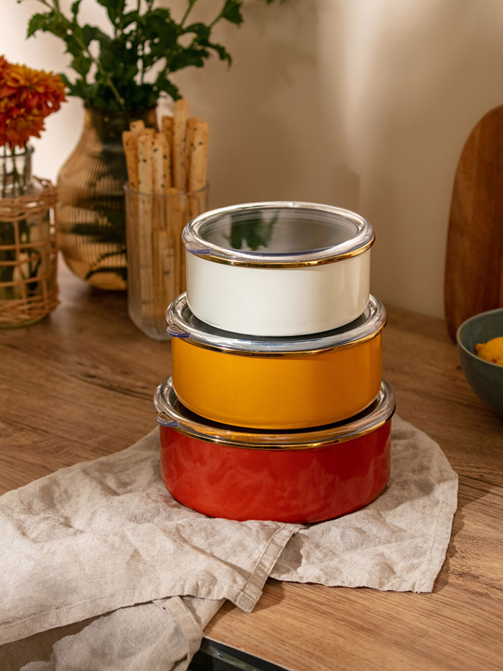 Karışık Renkli  Kapaklı Saklama Kabı 3'lü