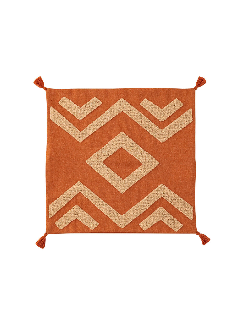 Kahverengi Nakışlı Püskül Detaylı Kırlent Kılıfı 45x45 cm-4