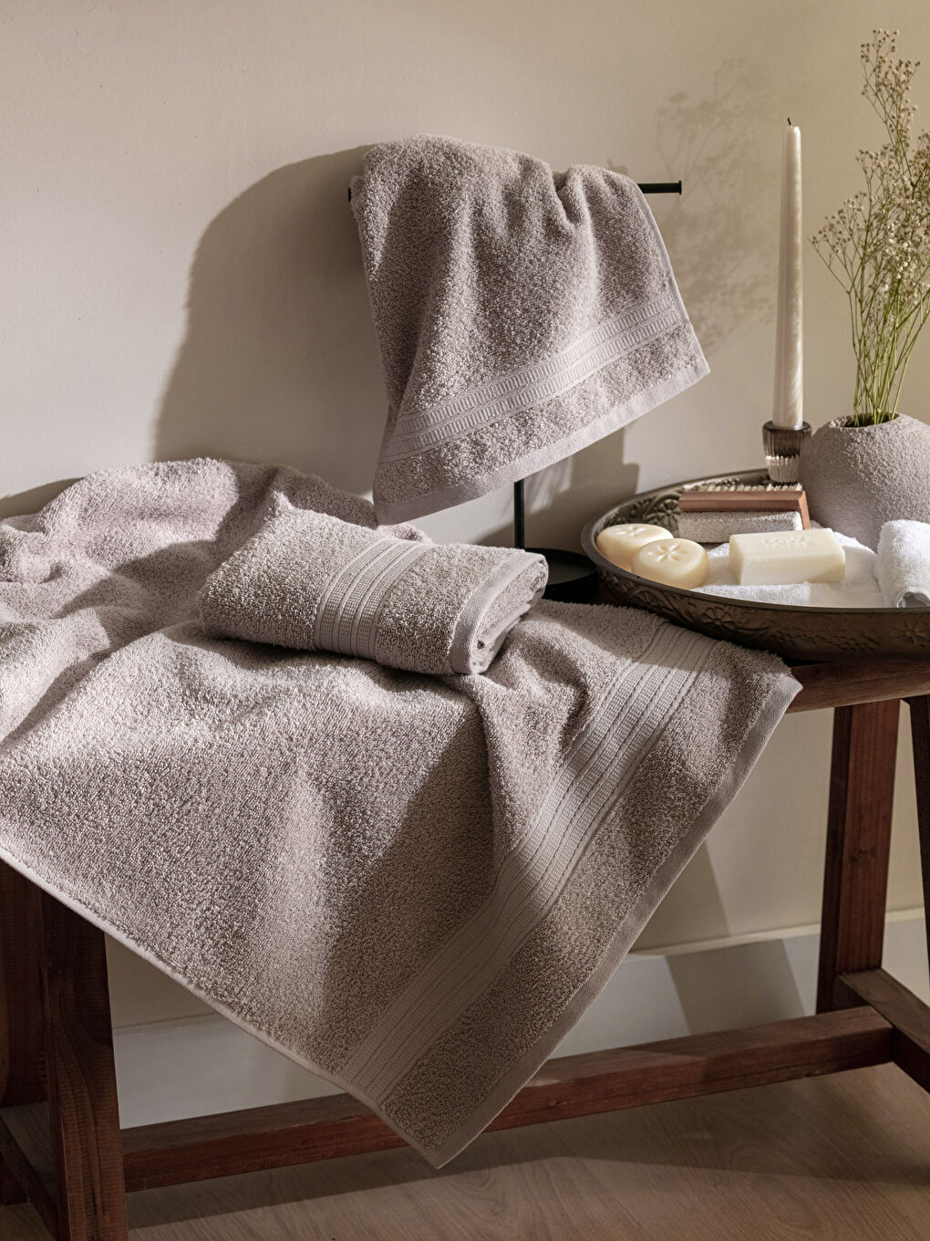 LCW HOME Plain Cotton Towel Set of 3 -W2EQ63Z8-DGA