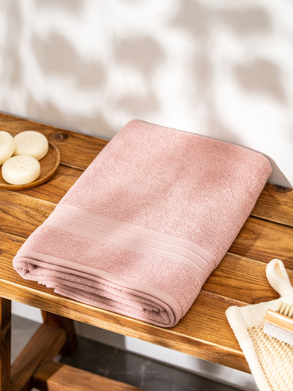 Pembe Düz Pamuklu Banyo Havlusu 70x140 cm-1