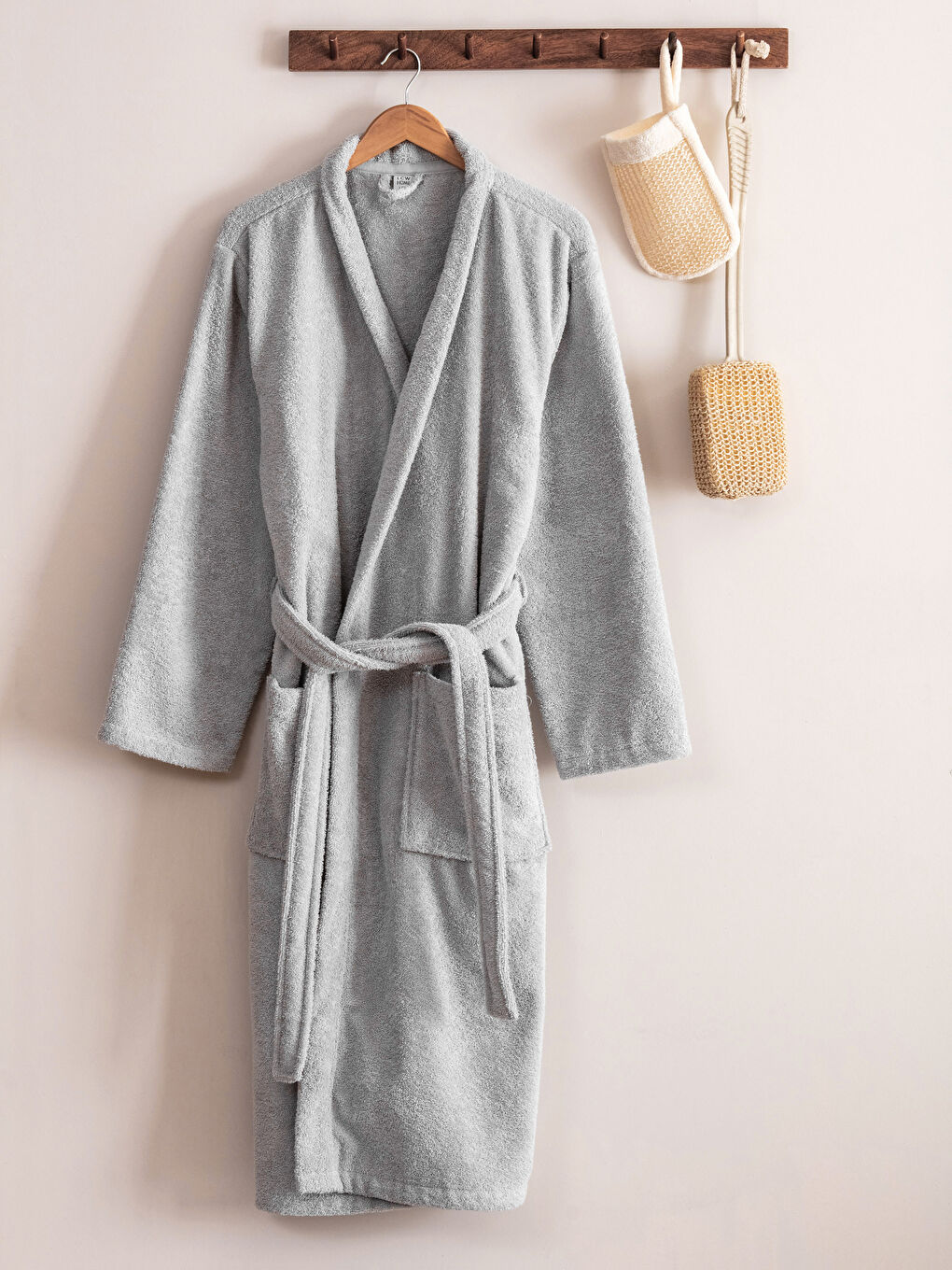 Plain V Neck Cotton Long Men's Bathrobe