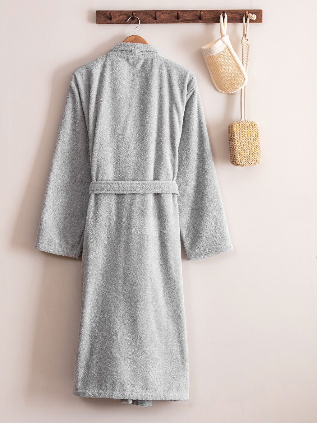 Plain V Neck Cotton Long Men's Bathrobe-1
