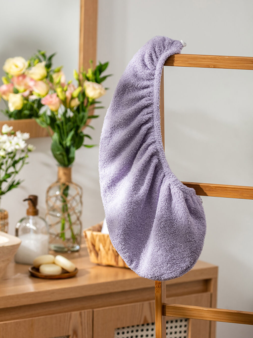 Lila Pamuklu Kadın Saç Havlusu