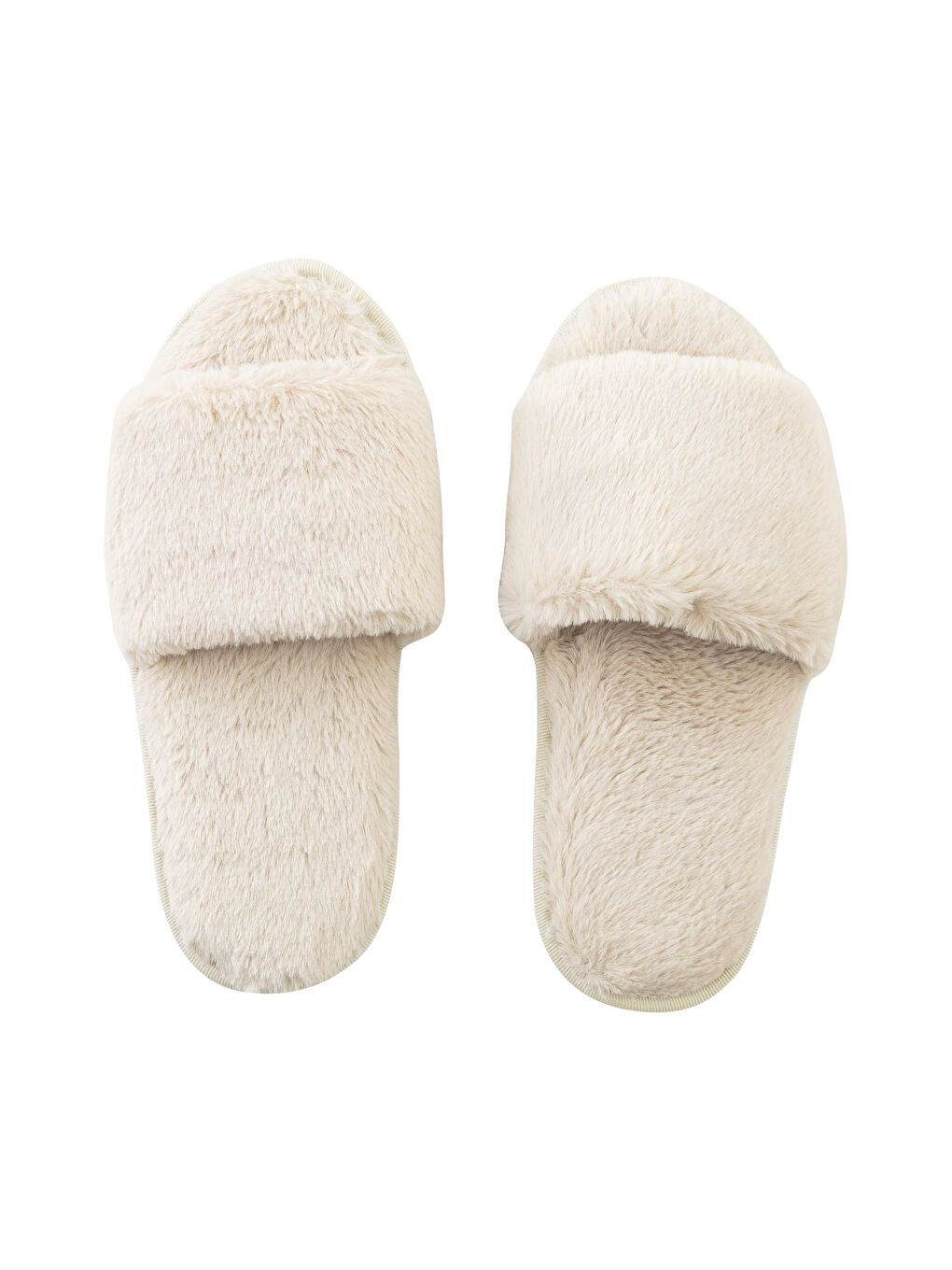 Bej Tek Bantlı Pelüş Kadın Ev Terliği-4