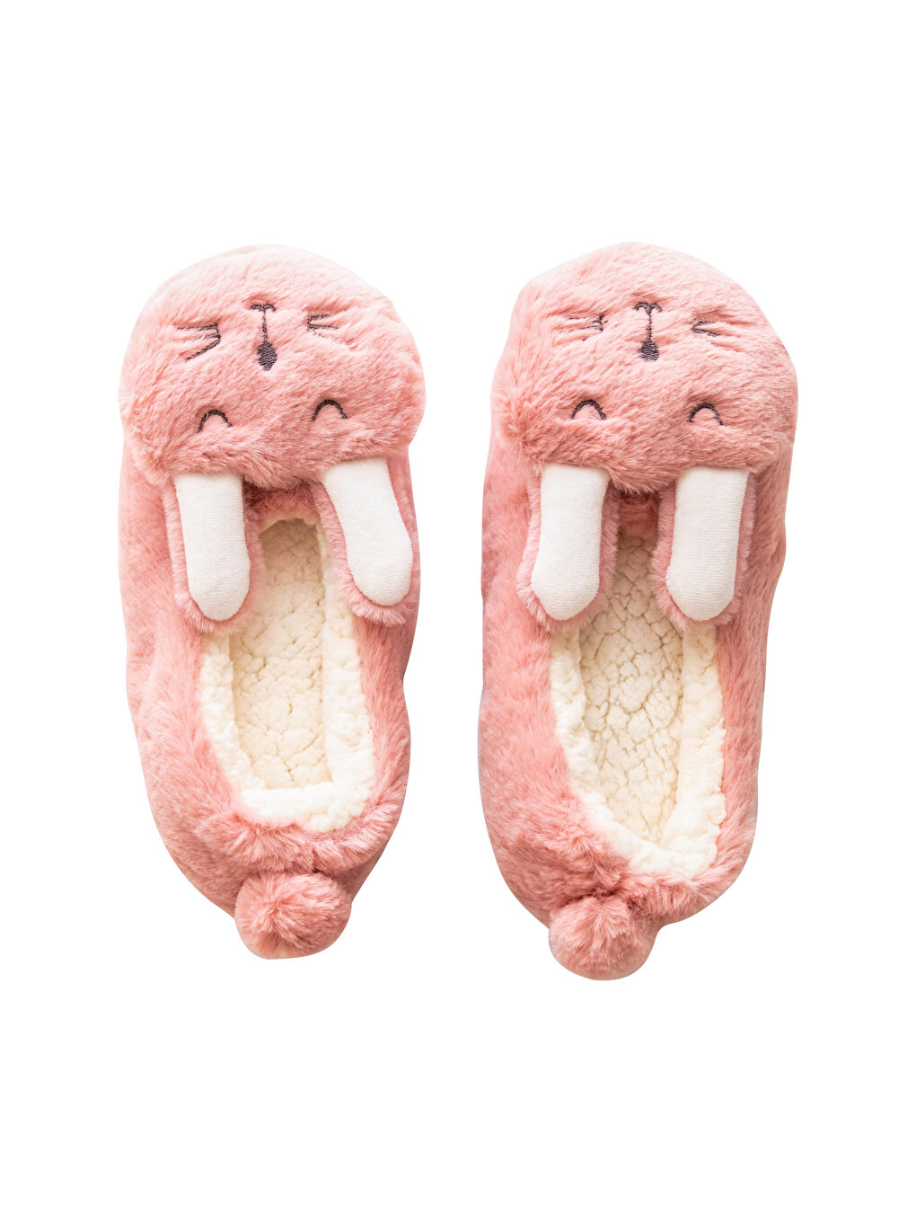 Pembe Tavşan Nakışlı Pelüş Kadın Ev Patiği-5