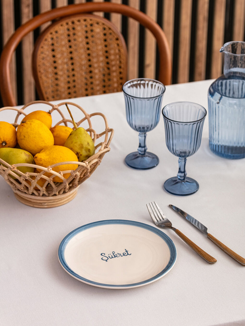 Lacivert Yazı Baskılı Seramik Pasta Tabağı 45 cm