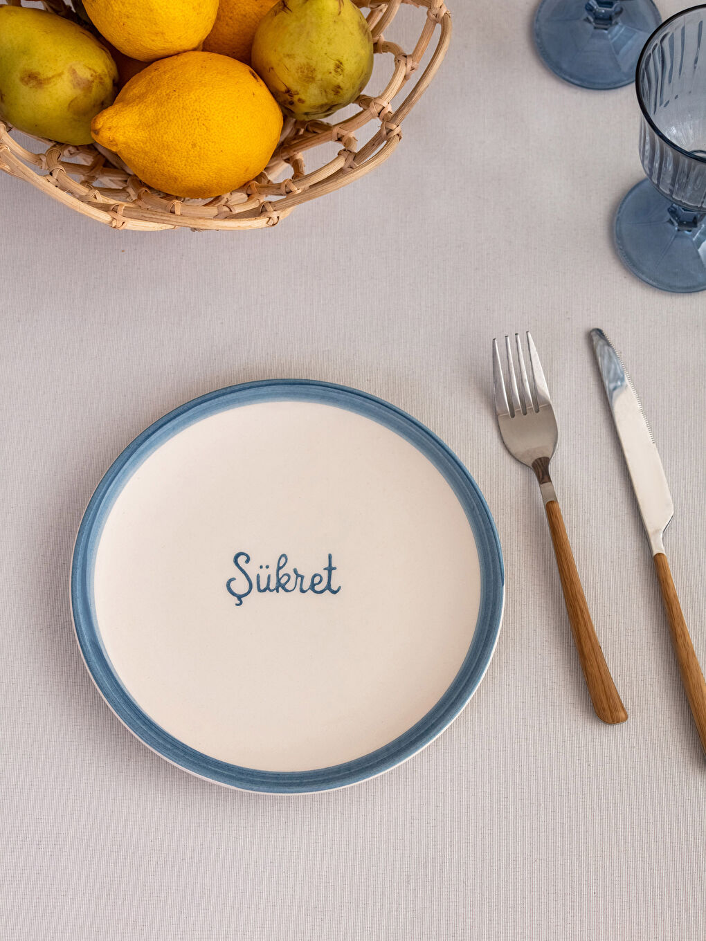 Lacivert Yazı Baskılı Seramik Pasta Tabağı 45 cm-1