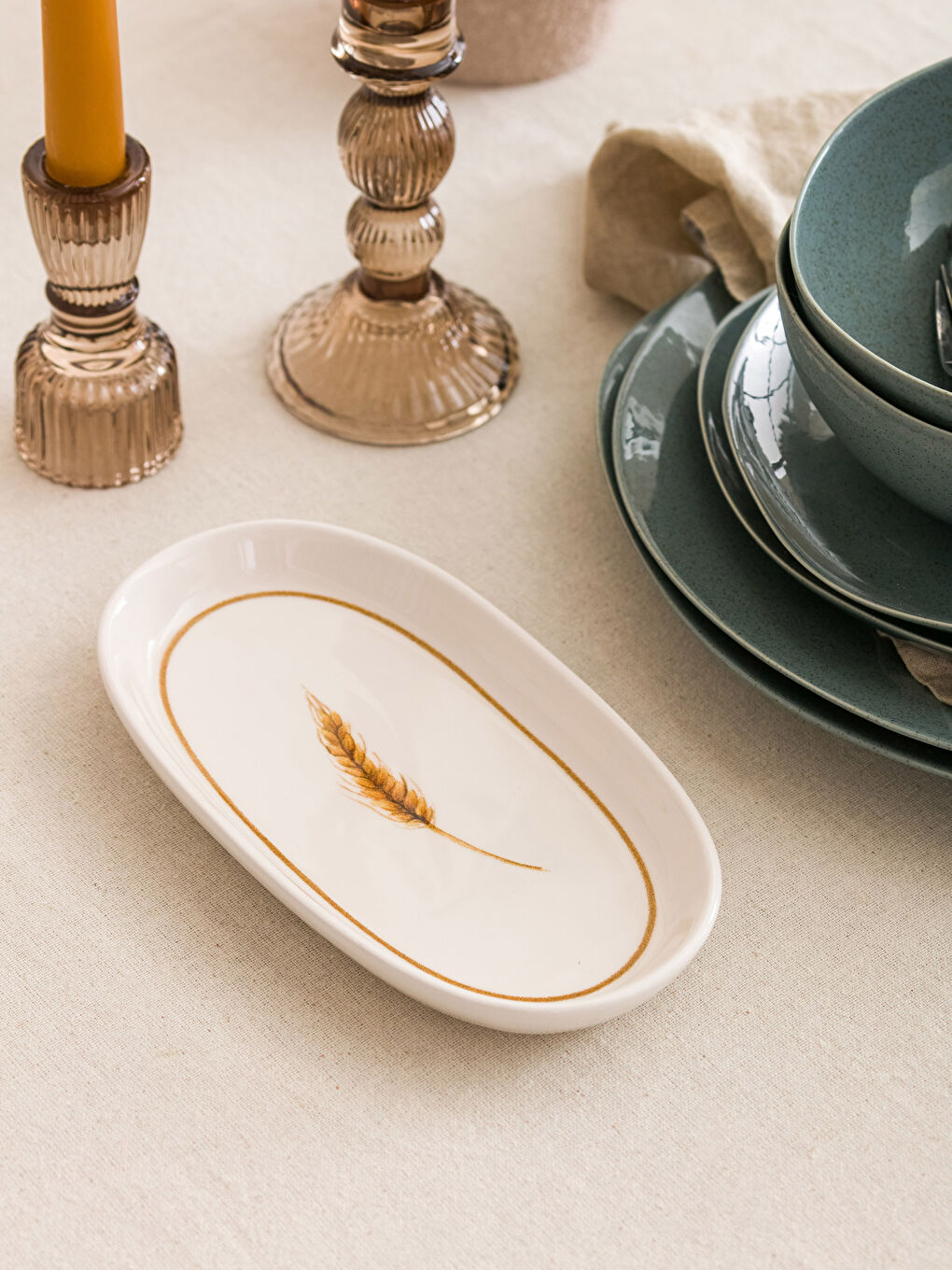 Karışık Baskılı Seramik Salata Sunum Tabağı 22 cm-1