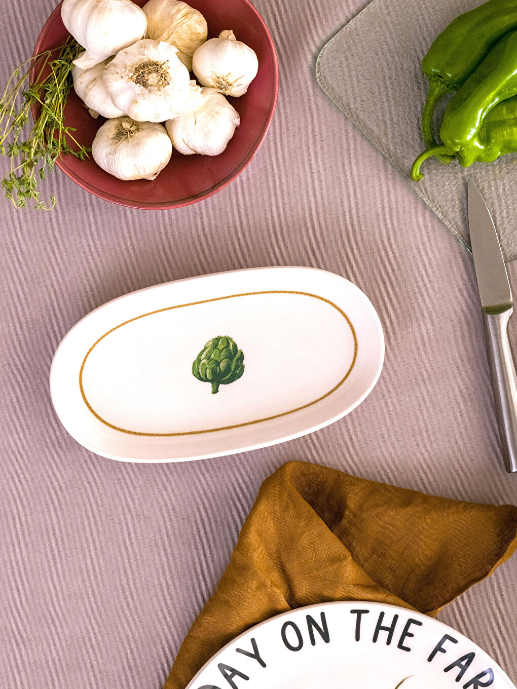 Karışık Baskılı Seramik Sunum Tabağı 14x25 cm