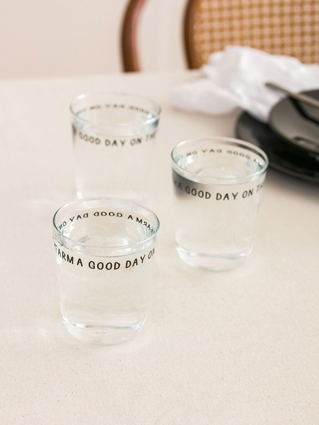 Siyah Baskılı Cam Bardak 3'lü 315 ml