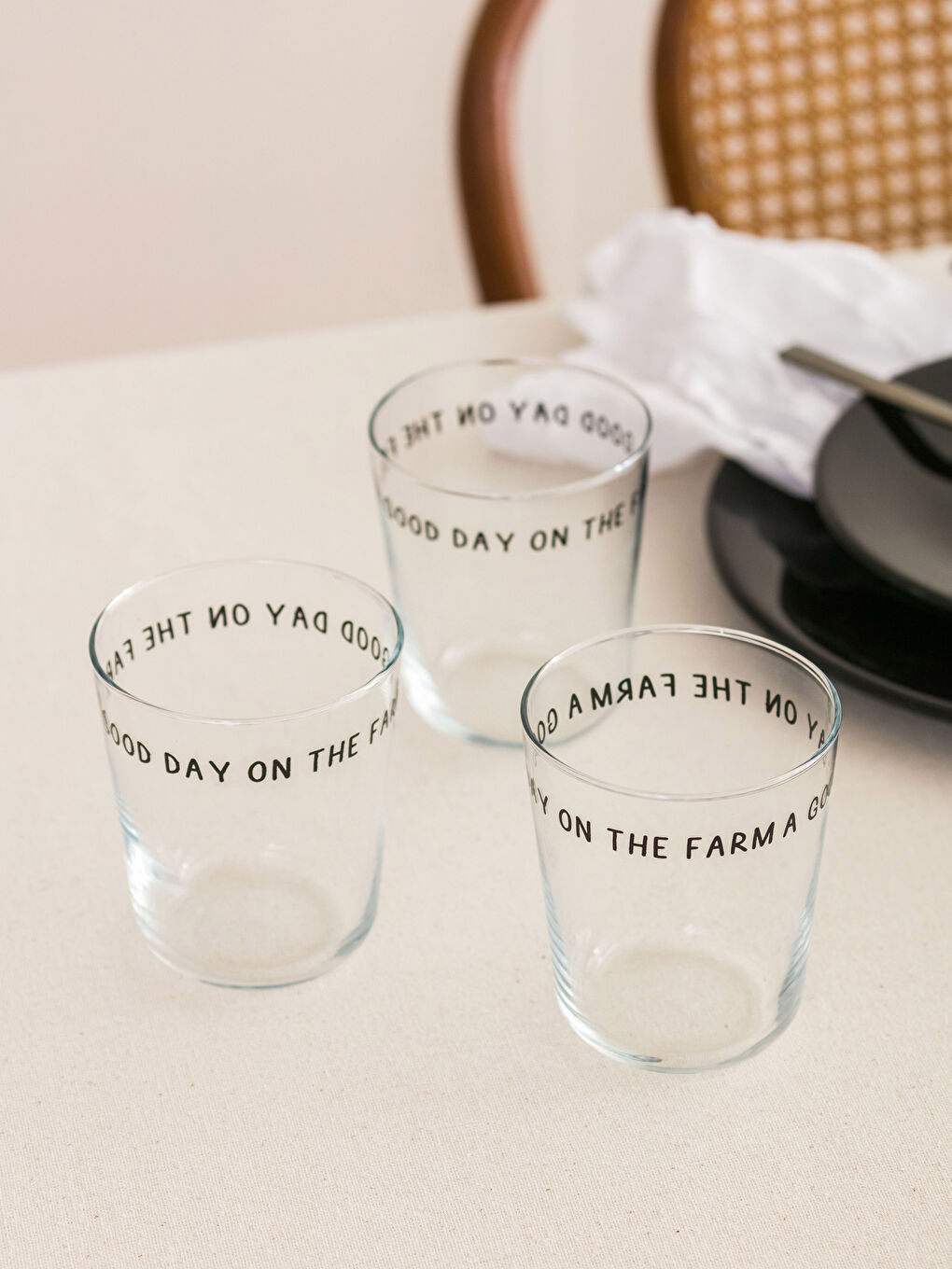 Siyah Baskılı Cam Bardak 3'lü 315 ml-2