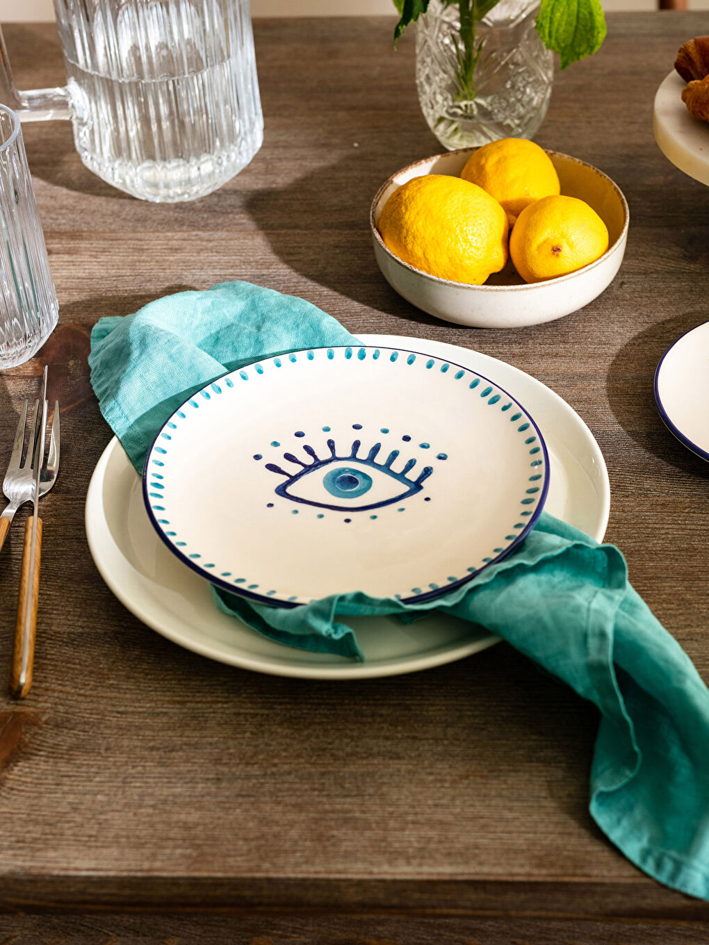 Mavi Göz Baskılı Seramik Tabak 21 cm