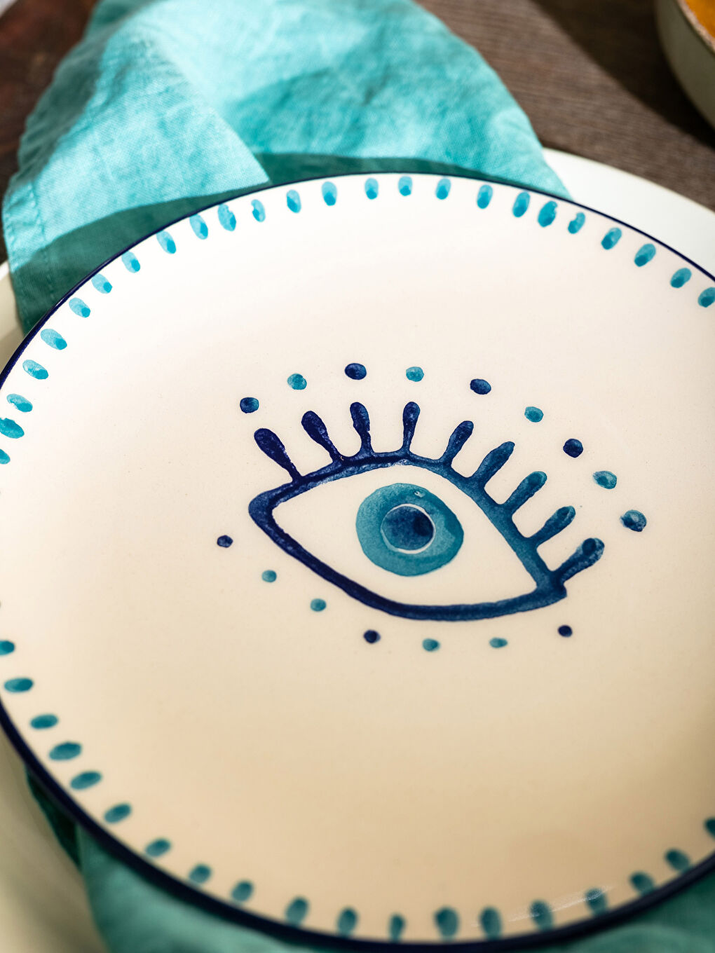 Mavi Göz Baskılı Seramik Tabak 21 cm-2