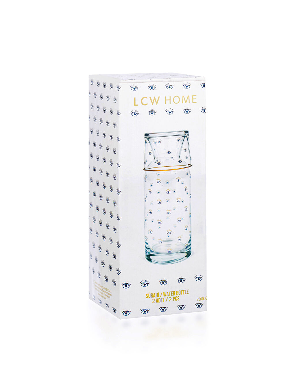 Mavi Baskılı Bardak Kapaklı Cam Karaf Sürahi 700 ml-3