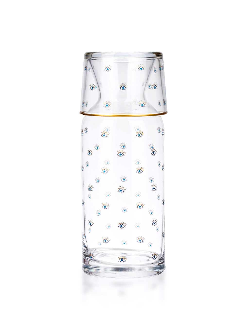 Mavi Baskılı Bardak Kapaklı Cam Karaf Sürahi 700 ml-4