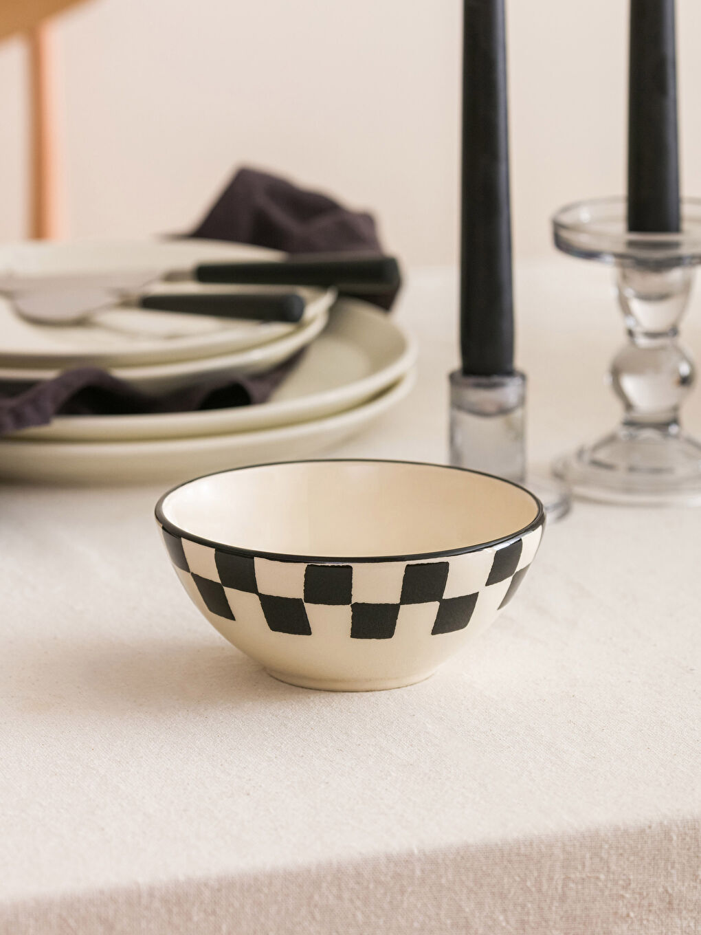 Siyah Dama Baskılı Seramik Kase 15 cm