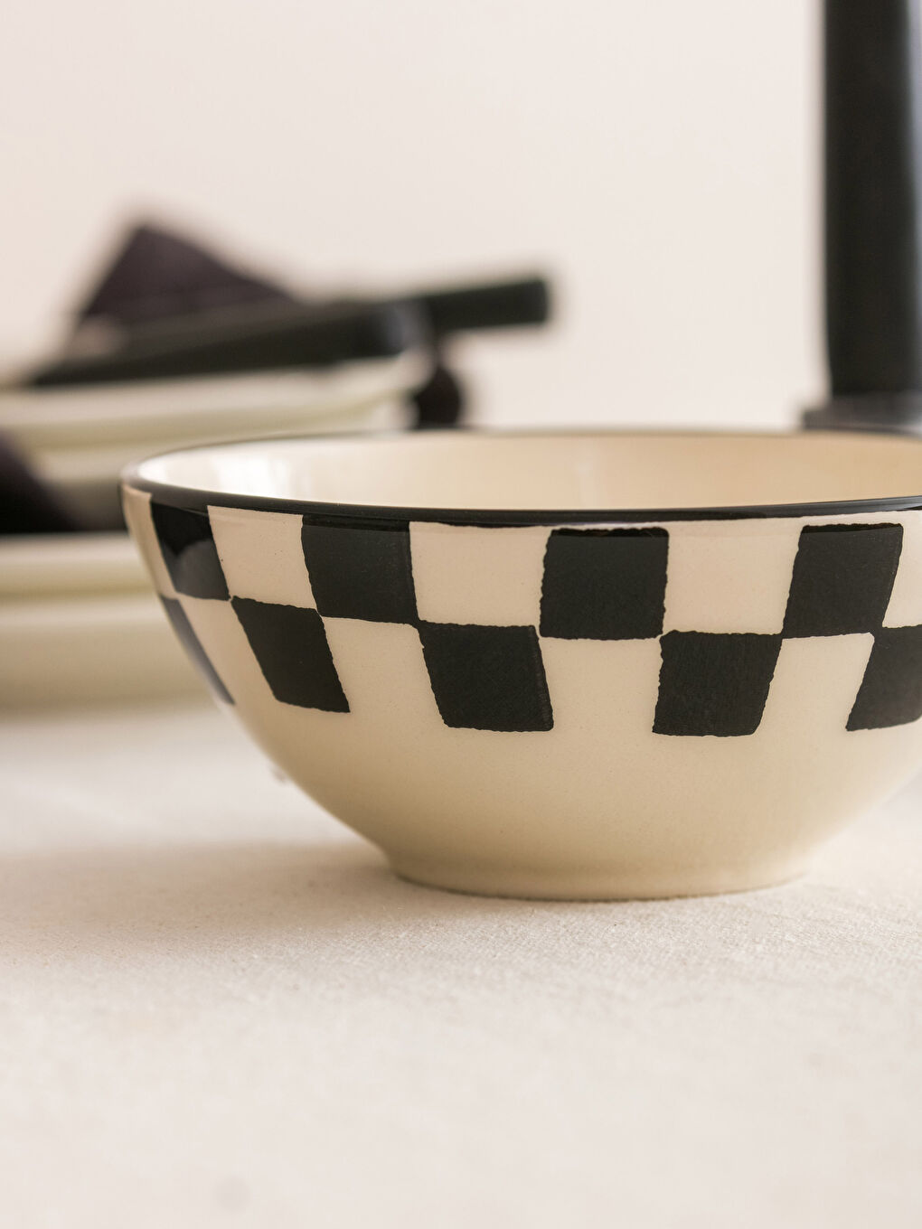 Siyah Dama Baskılı Seramik Kase 15 cm-2