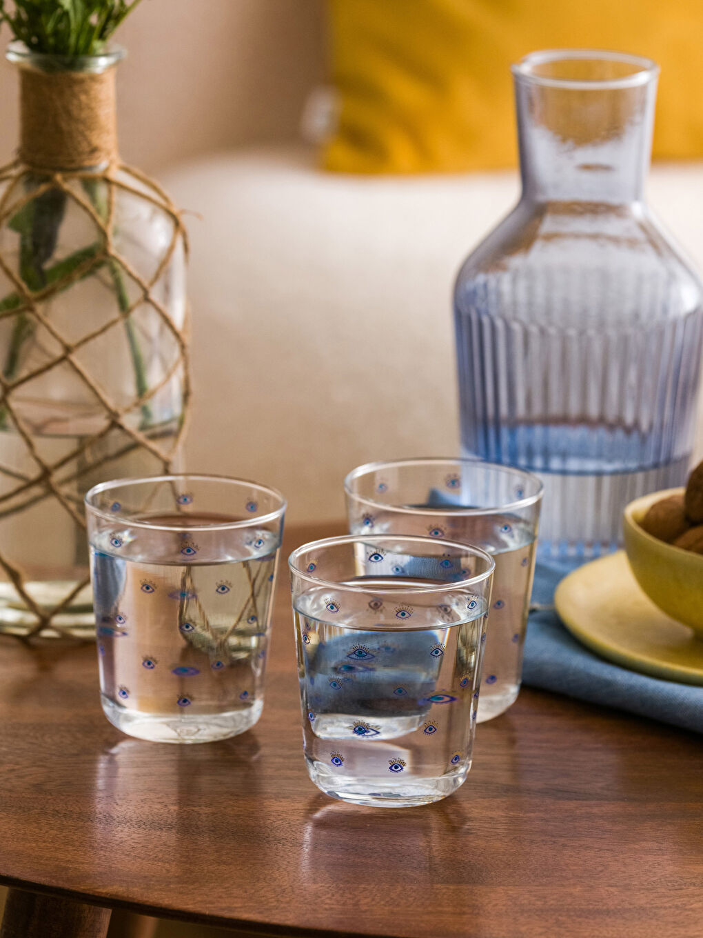 Mavi Baskılı Cam Bardak 3'lü 380 ml