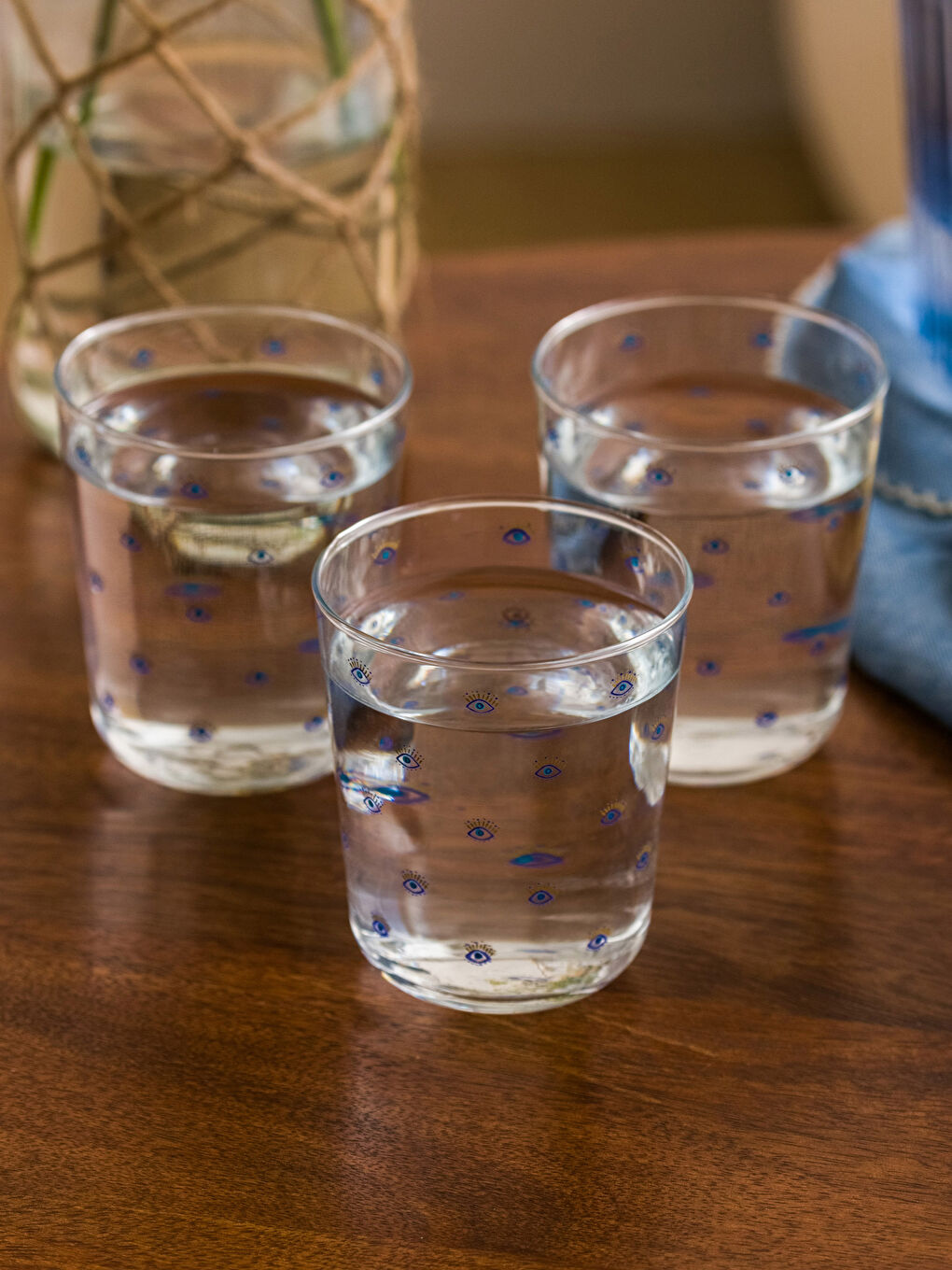 Mavi Baskılı Cam Bardak 3'lü 380 ml-2