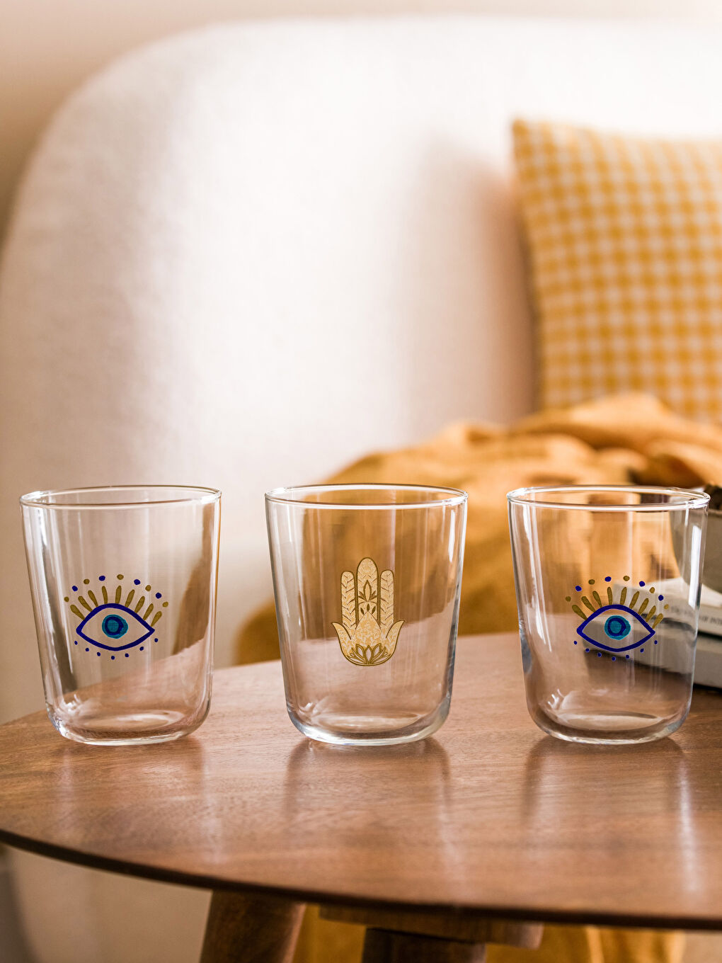 Mavi Baskılı Cam Bardak 3'lü 315 ml-1