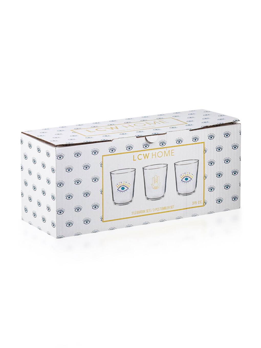 Mavi Baskılı Cam Bardak 3'lü 315 ml-3