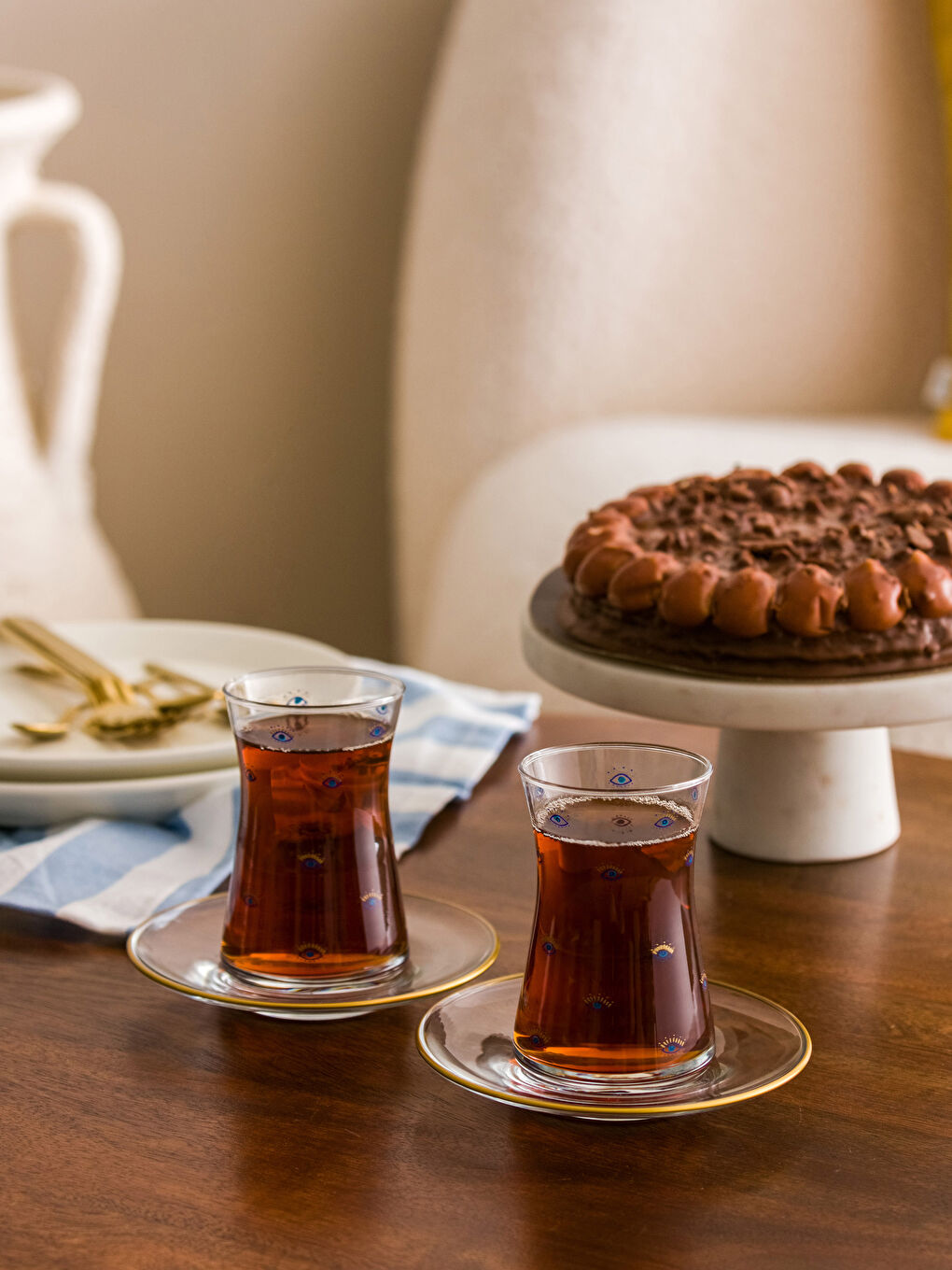 كوب شاي زجاج مطبوع - ١٢ قطعة