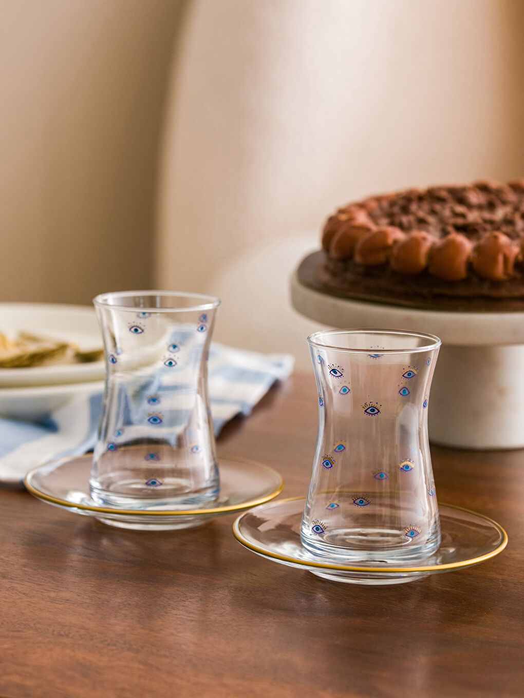 كوب شاي زجاج مطبوع - ١٢ قطعة-1