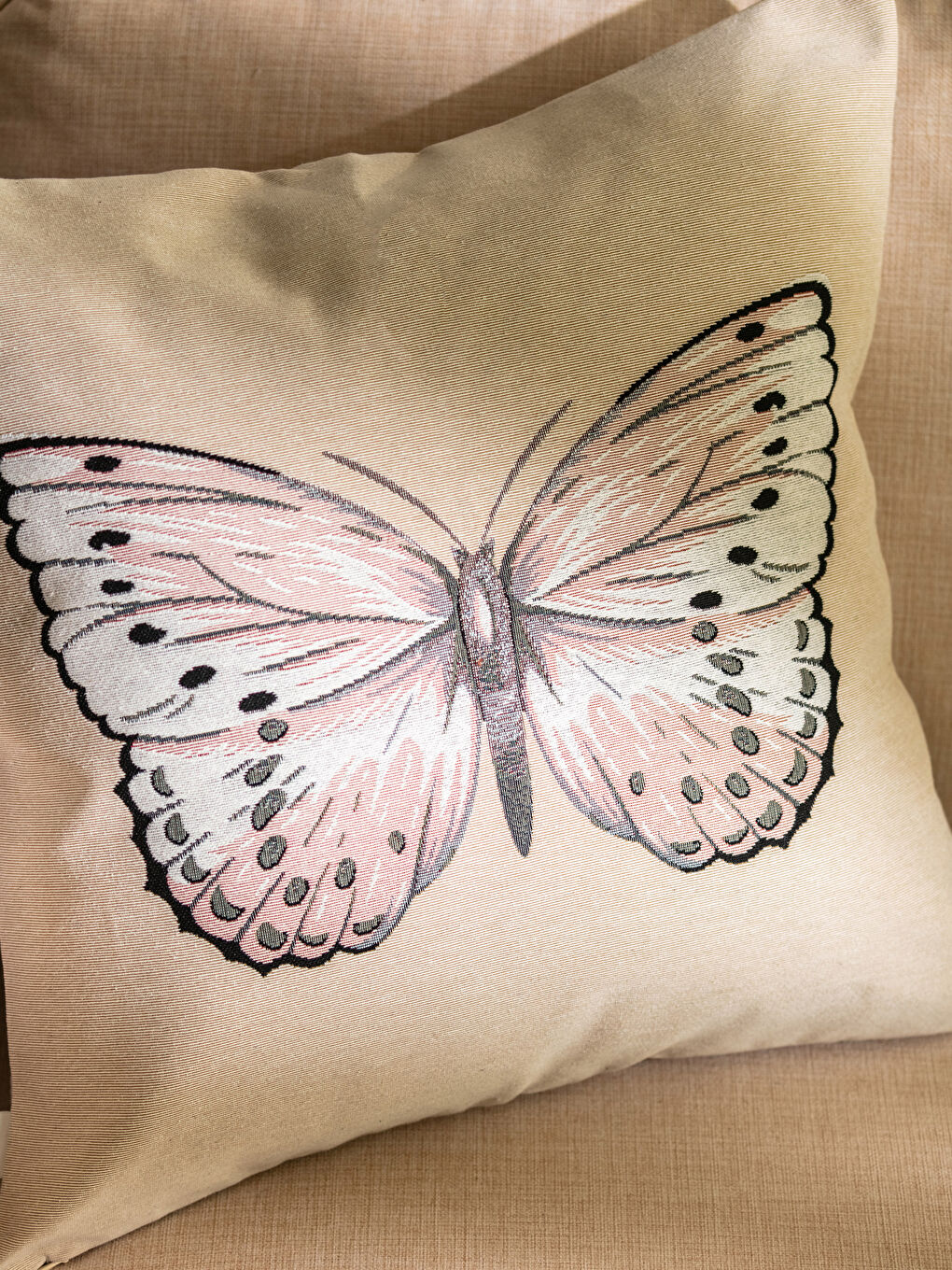 Butterfly Embroidered Jacquard Cushion Cover 45x45 Cm-2