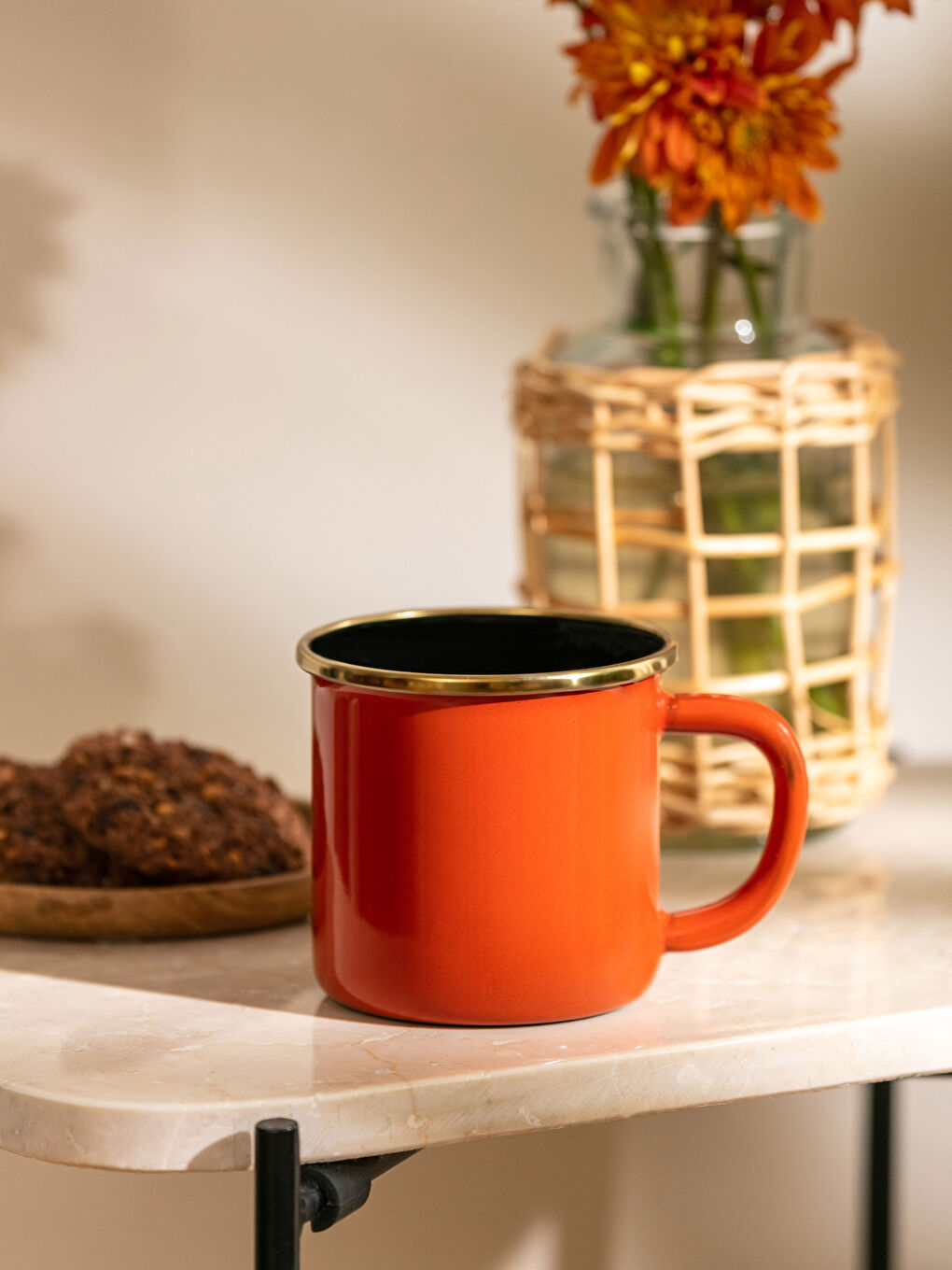 Turuncu Emaye Kupa Bardak 8 cm