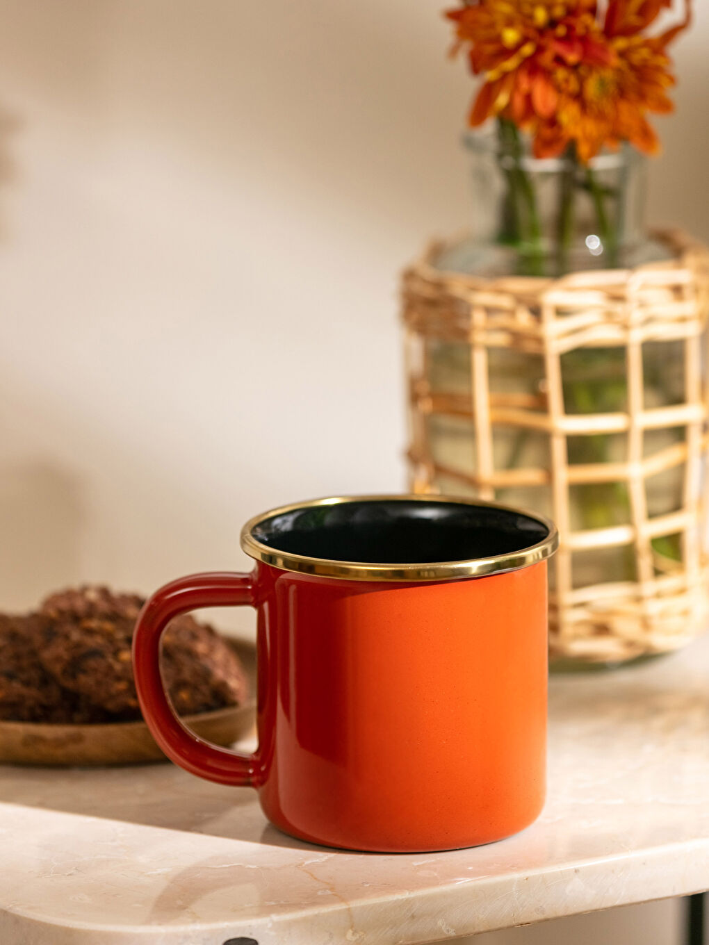 Turuncu Emaye Kupa Bardak 8 cm-1