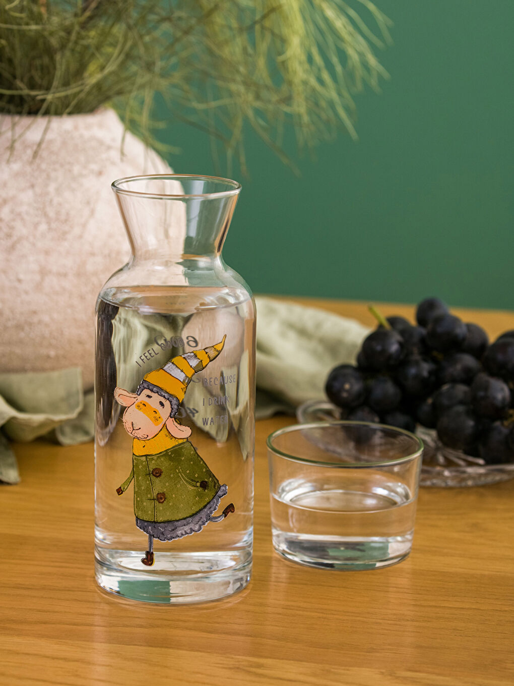 LCW HOME Printed Glass Lid Carafe Jug 700 Ml -W2G456Z8-F9C