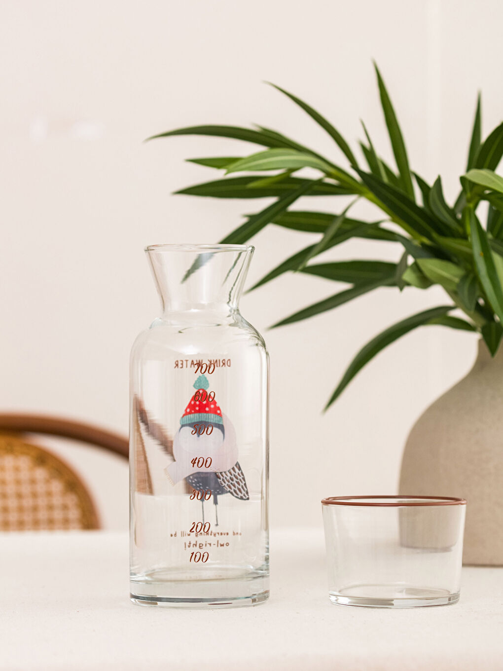 Karışık Baskılı Bardak Kapaklı Cam Karaf Sürahi 700 ml-2