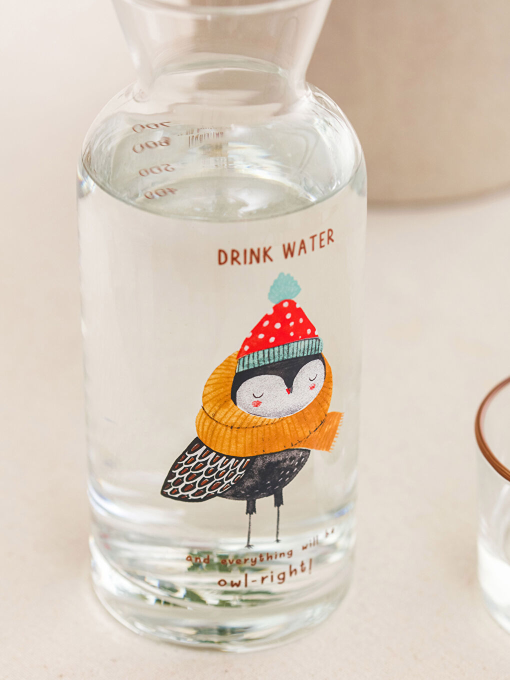 Karışık Baskılı Bardak Kapaklı Cam Karaf Sürahi 700 ml-3