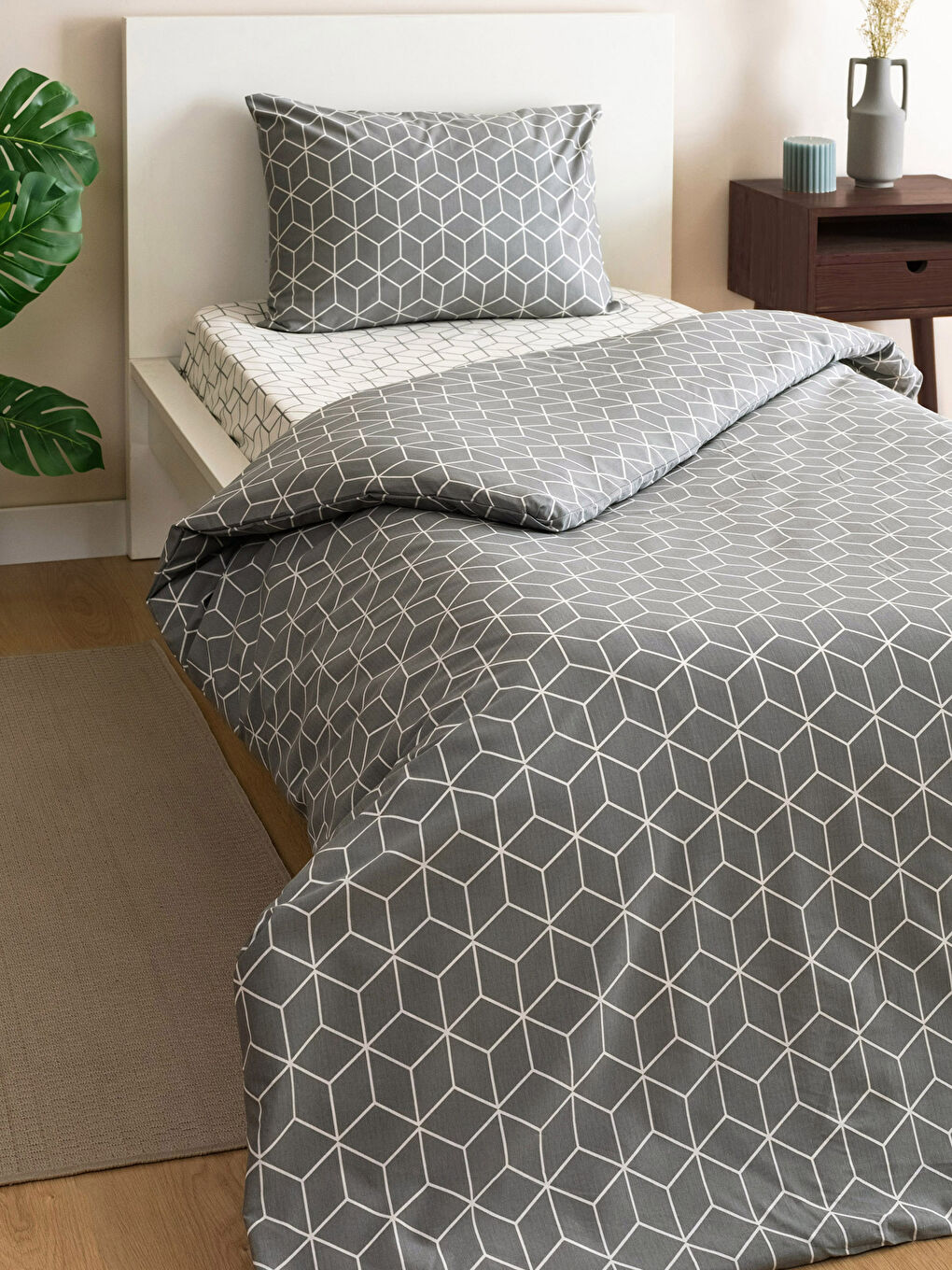 Geometric Patterned Single Duvet Cover Set -W2G522Z8-LRW