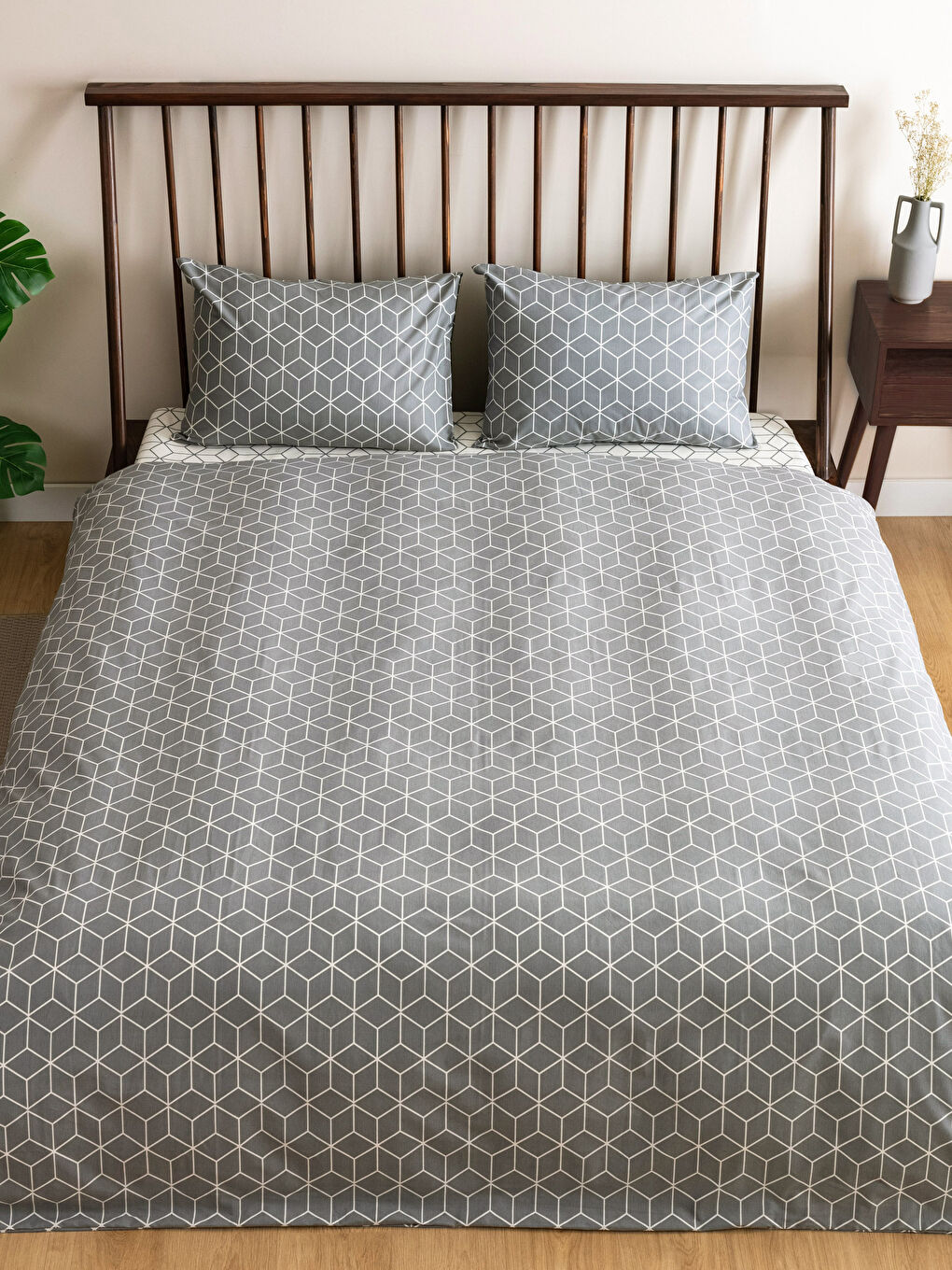مجموعة غطاء لحاف مزدوج بنقشة هندسية-1
