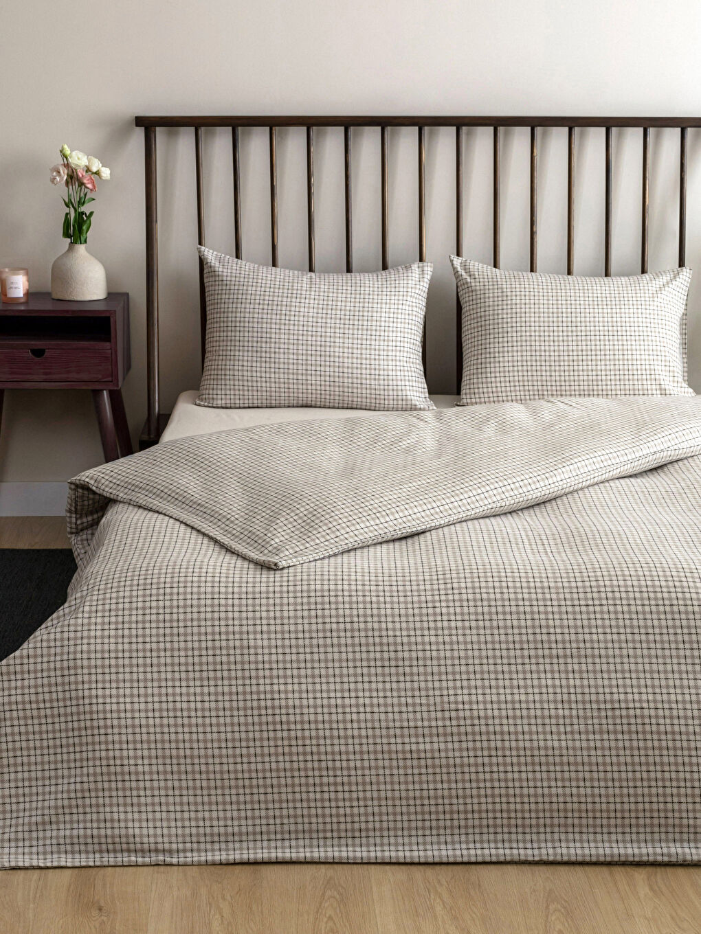 LCW HOME مجموعة غطاء لحاف مزدوج كاروهات -W2G587Z8-F9C