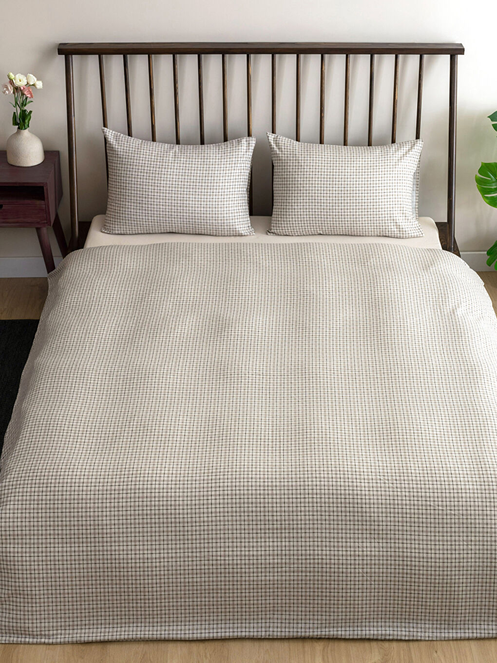 LCW HOME مجموعة غطاء لحاف مزدوج كاروهات -W2G587Z8-F9C