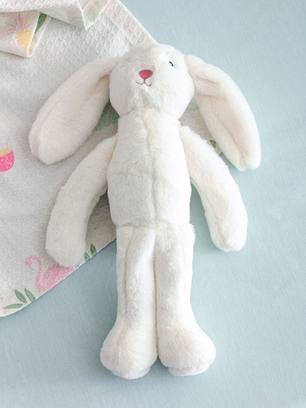 Ekru Pelüş Dolgulu Tavşan Bebek Kırlent 37 cm-1