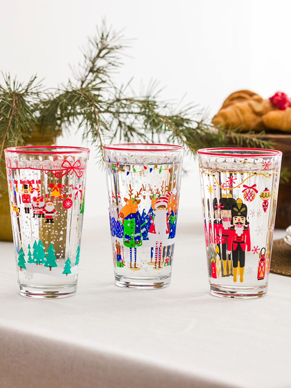 Nutcracker Printed Glass Cup 3 Pcs 365 Ml