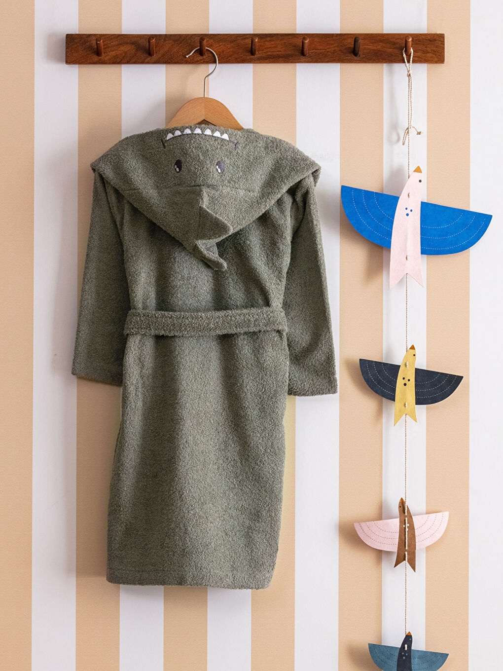 Plain Long Hooded Boy's Bathrobe-1