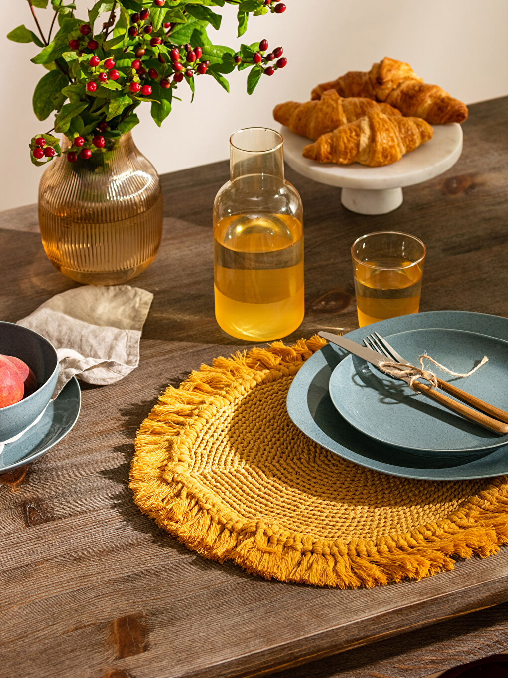 Sarı Püskül Detaylı Makrome Supla 35x35 cm