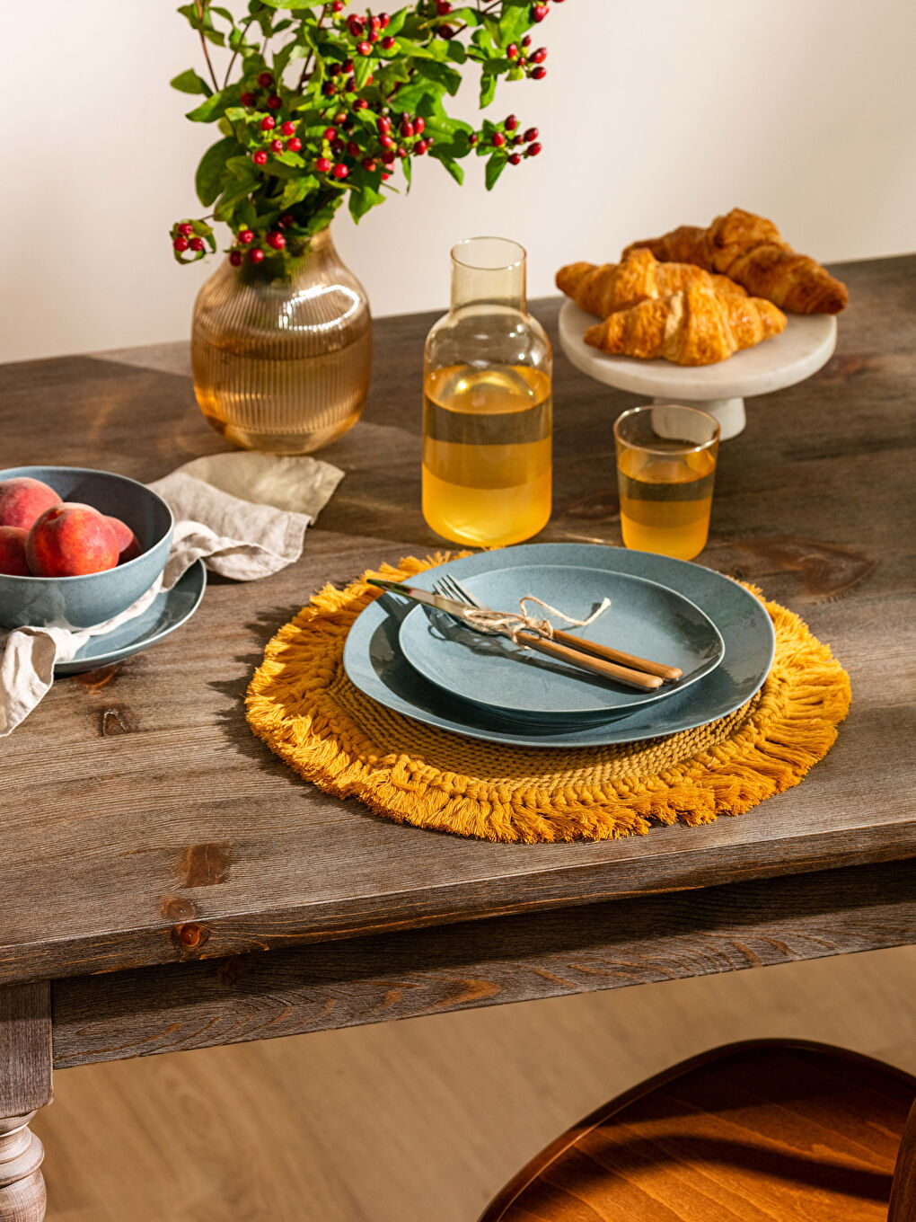 Sarı Püskül Detaylı Makrome Supla 35x35 cm-1