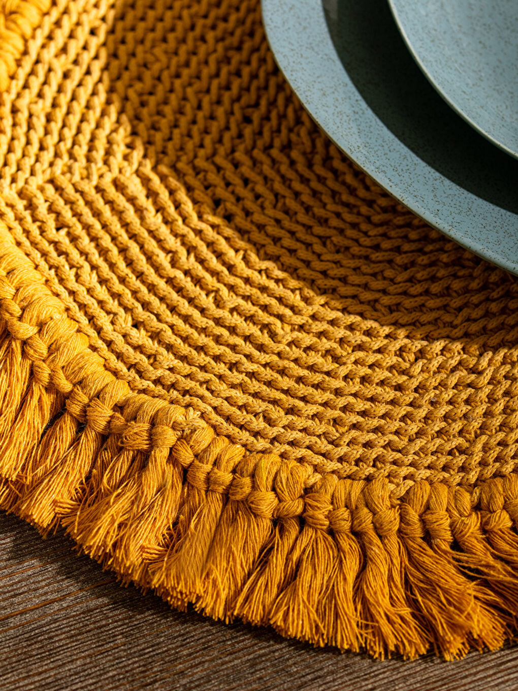 Sarı Püskül Detaylı Makrome Supla 35x35 cm-2