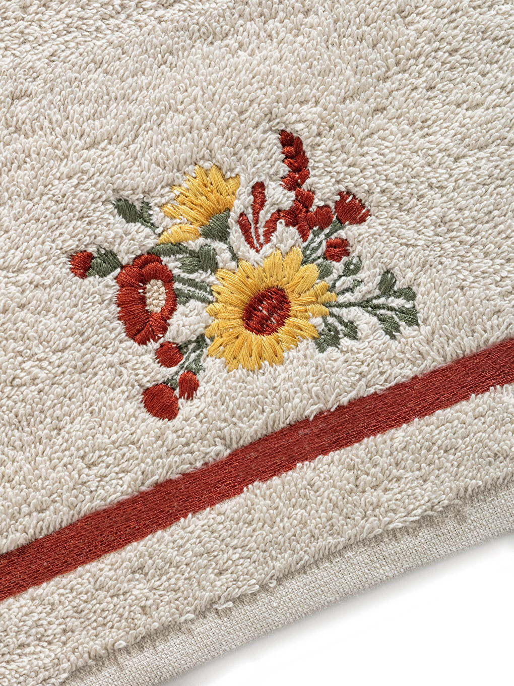 Bej Nakışlı Pamuklu El Havlusu 30x50 cm-3