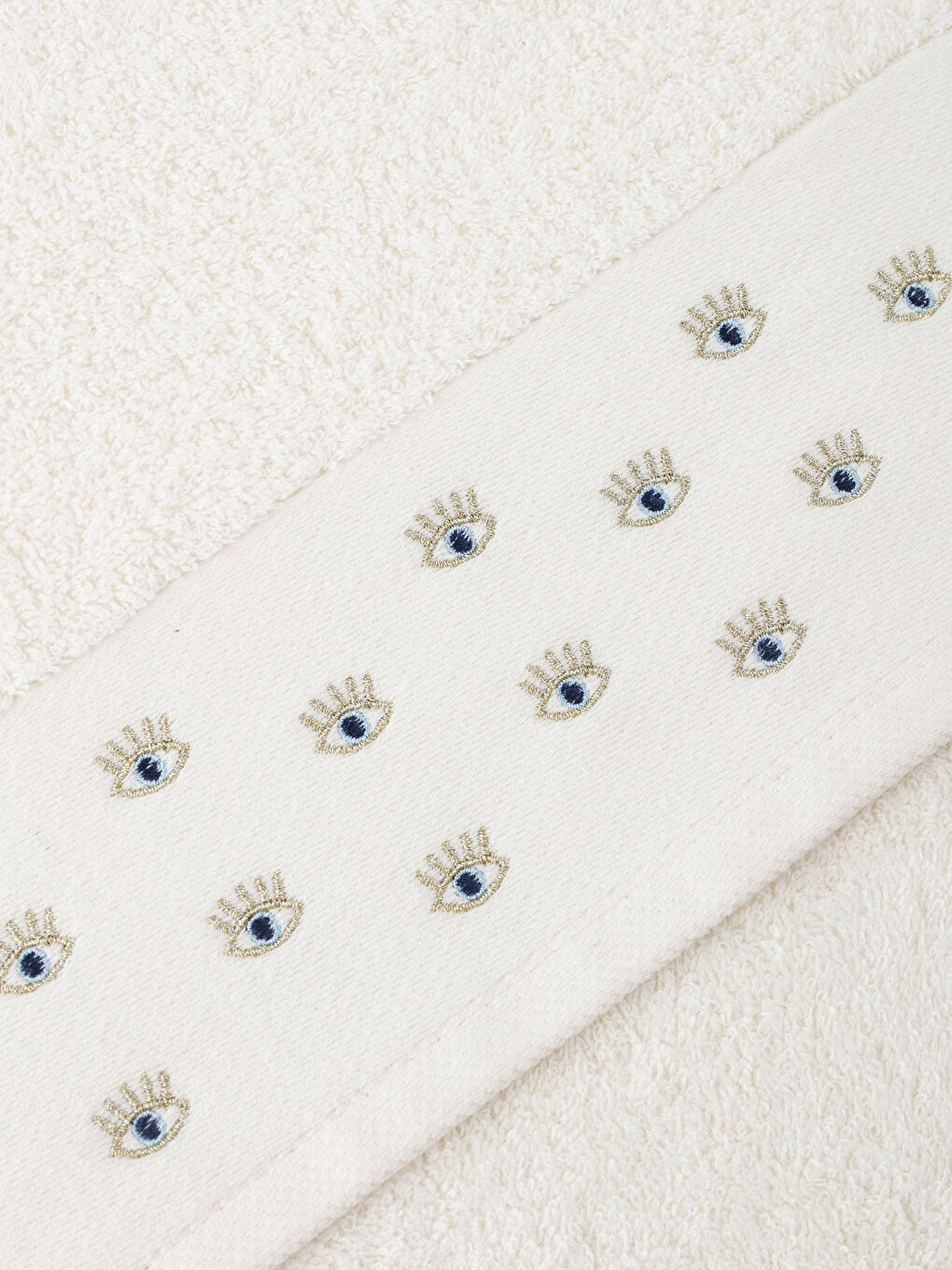 Ekru Pamuklu Nakışlı Yüz Havlusu 50x80 cm-3