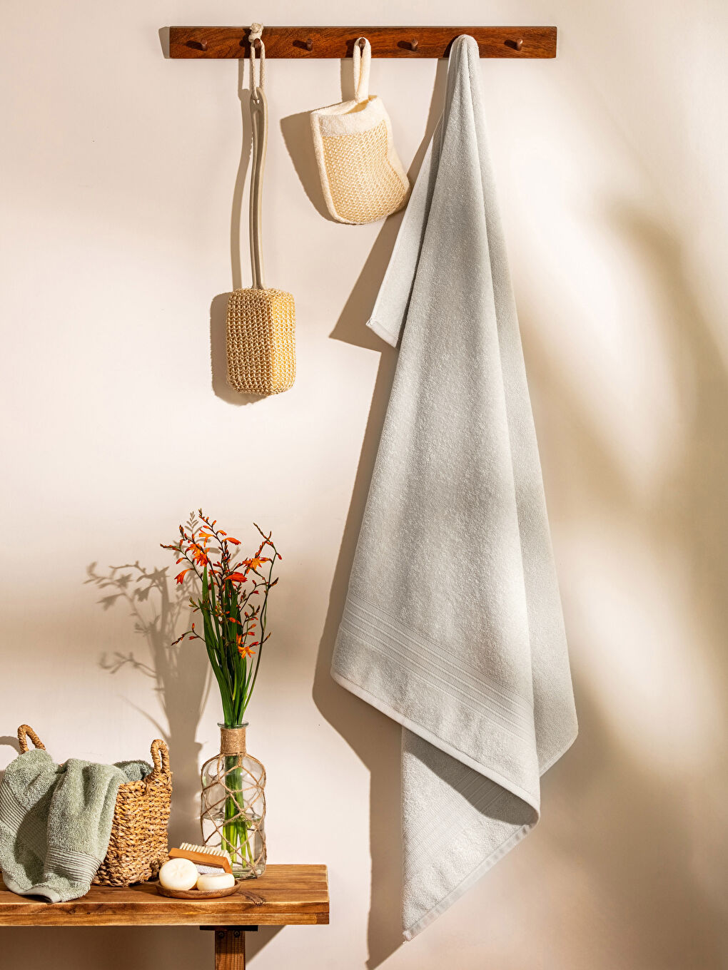 Bej Düz Pamuklu Banyo Havlusu 100x150 cm-2