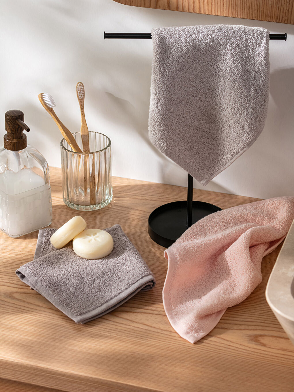 Gri Düz Pamuklu El Havlusu 3'lü 30x30 cm