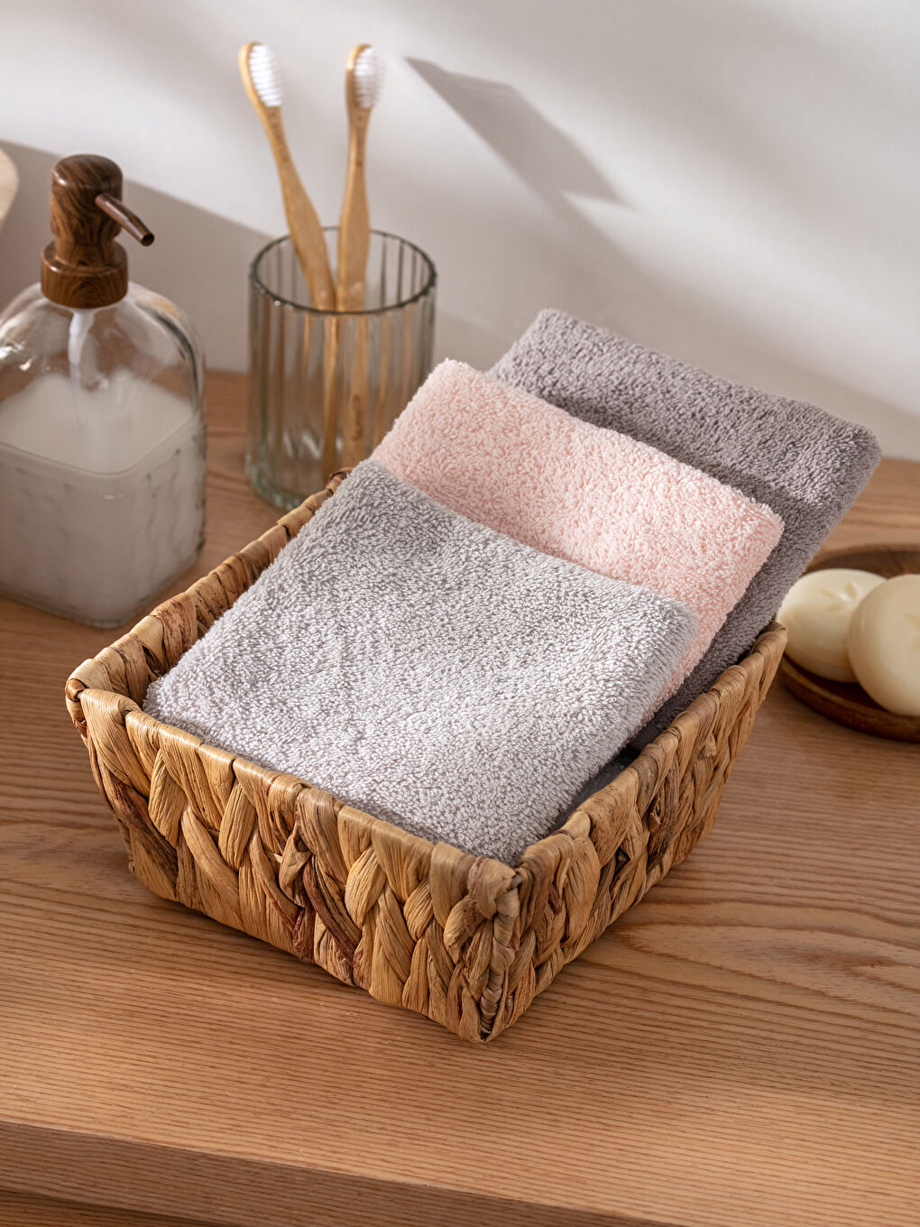 Gri Düz Pamuklu El Havlusu 3'lü 30x30 cm-1