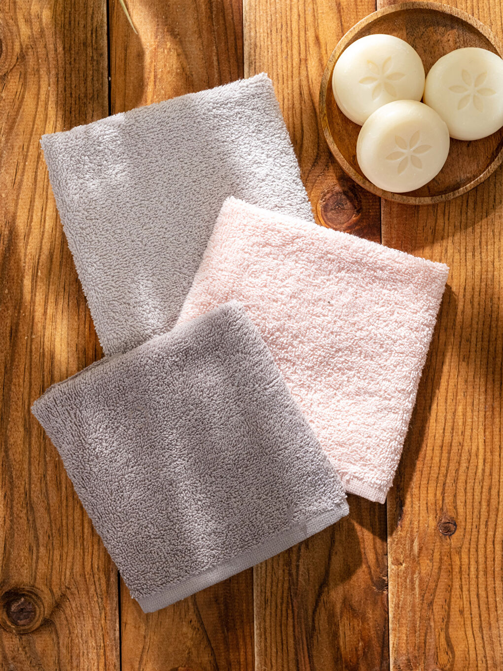 Gri Düz Pamuklu El Havlusu 3'lü 30x30 cm-2