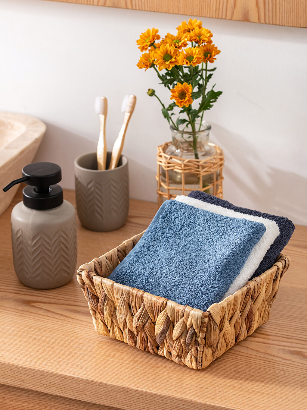 Ekru Düz Pamuklu El Havlusu 3'lü 30x30 cm